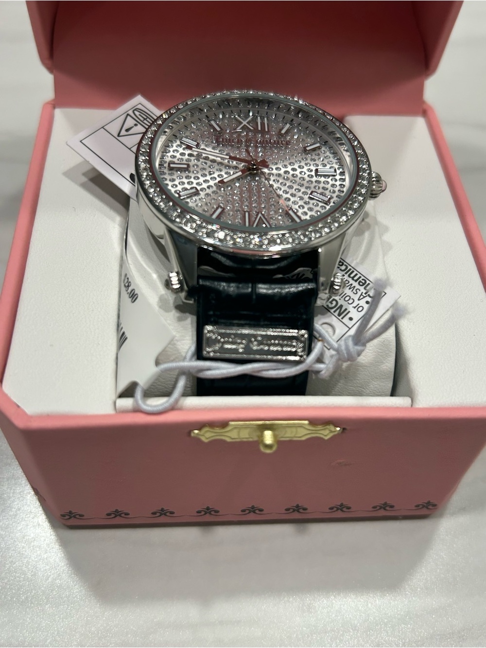 Juicy Couture Silver Crystal Dial Watch with Black Strap in Pink Box - Picture 3 of 6